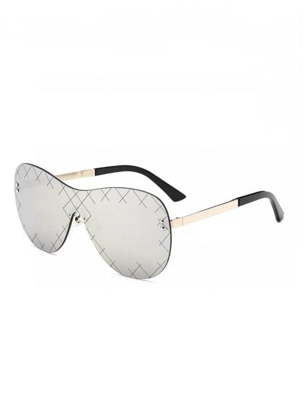 UNISEX Rimless Oversized Silver Shield Sunglasses